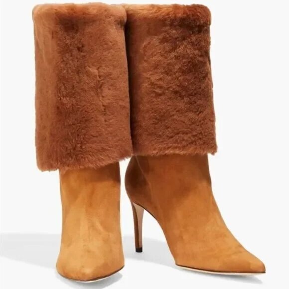 Alexandre Birman ~Cognac Suede Knee-High Shearling Trimmed Convertible Boots 37 - Picture 16 of 16
